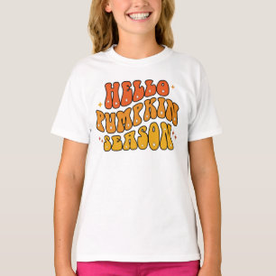 Camiseta Groovy Olá Temporada da Abóbora Brilho Outono Retr