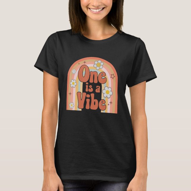 Camiseta Groovy One É Uma Vibe Rainbow Floral Birthday Kids (Frente)