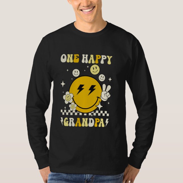 Camiseta Groovy One Happy Grandpa Smile Face Birthday Famil (Frente)
