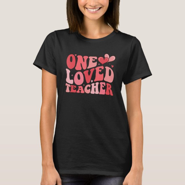 Camiseta Groovy One Loved Teacher 100 Days of School Valent (Frente)