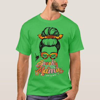 Camiseta Groovy One Spooky Mama Messy Bun Women Bruxa Mãe H