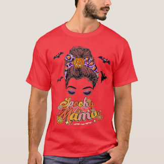 Camiseta Groovy One Spooky Mama Messy Bun Women Bruxa Mãe H