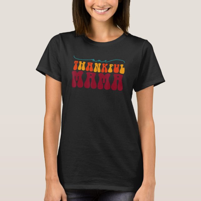 Camiseta Groovy One Thankful Mama Hello Fall Vibes Thanksgi (Frente)