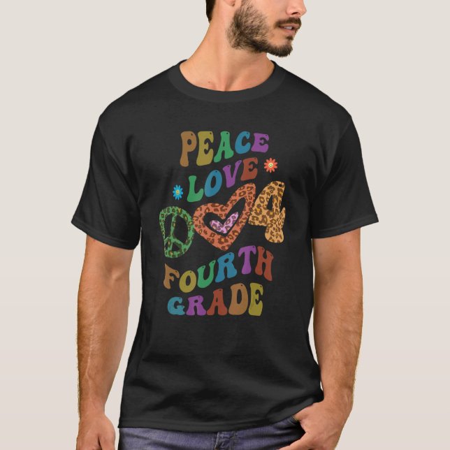 Camiseta Groovy PEACE LOVE 4.º GRAU Leopard Impressão 4.º G (Frente)