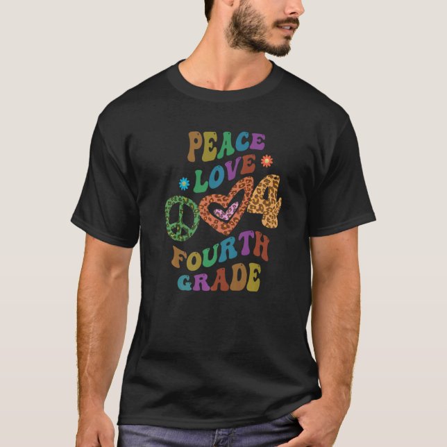 Camiseta Groovy PEACE LOVE 4.º GRAU Leopard Impressão 4.º G (Frente)