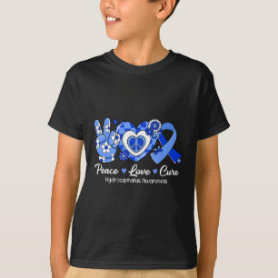 Camiseta Groovy Peace Love Cure Blue Ribbon Hydrocephalus A