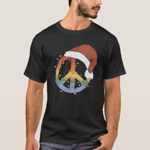 Camiseta Groovy PEACE LOVE XMAS Hippie Santa Claus Engraçad