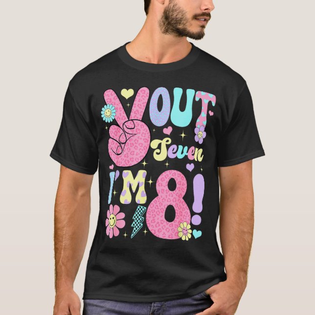 Camiseta Groovy Peace Out Seven I'm 8 Years Old 8th Birthda (Frente)