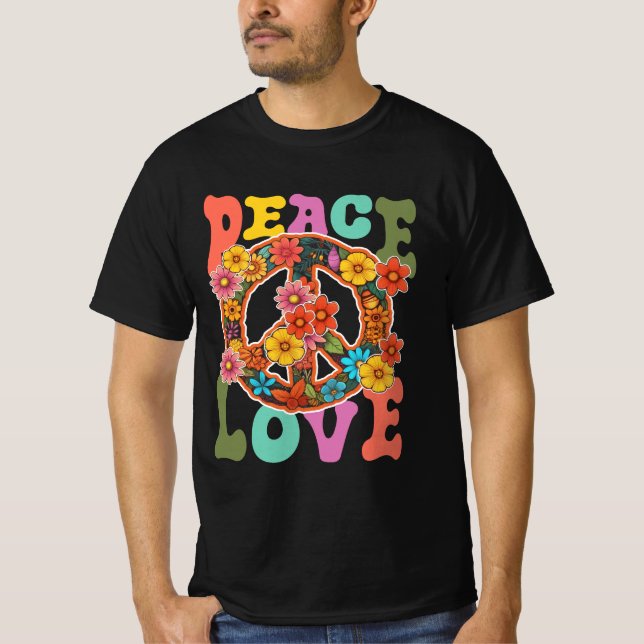 Camiseta Groovy Peace Sign Love 60S 70S Hippie Costume Flow (Frente)