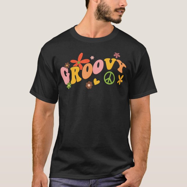 Camiseta Groovy Peace Sign Love Retro 60s 70s Floral Flower (Frente)