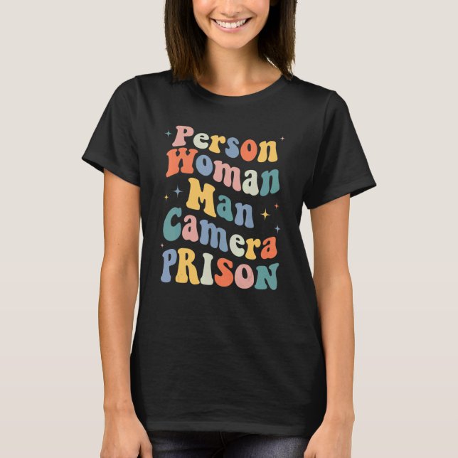 Camiseta Groovy Person Woman Man Camera Prison (Frente)