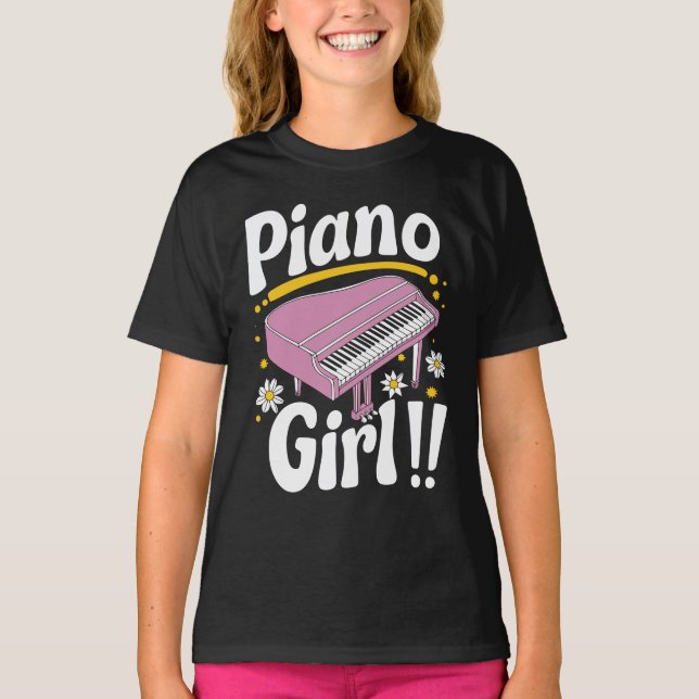 Camiseta Groovy Piano Girl - Grande Piano Rosa (Frente)