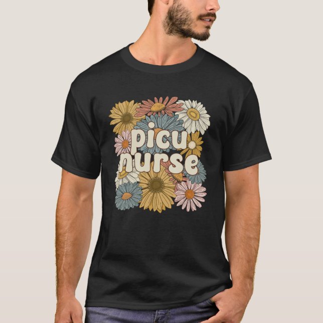 Camiseta Groovy PICU Nurse Pediatric Intensive Care Unit (Frente)