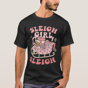 Camiseta Groovy Pink Christmas Sleigh Girl Sleigh Gingerbre