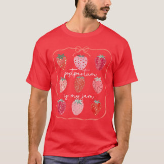Camiseta Groovy Pós-Parto é Minha Paixão Morango Mãe Bebê