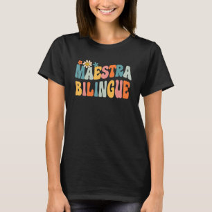 Camiseta Groovy Professora Bilíngue Professora de Espanhol