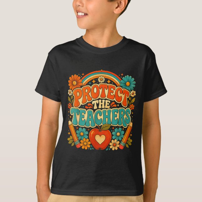 Camiseta Groovy proteger os professores educador retrô (Frente)