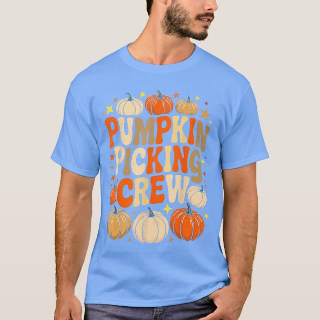 Camiseta Groovy Pumpkin Picking Crew Matching Familyee Autu (Frente)