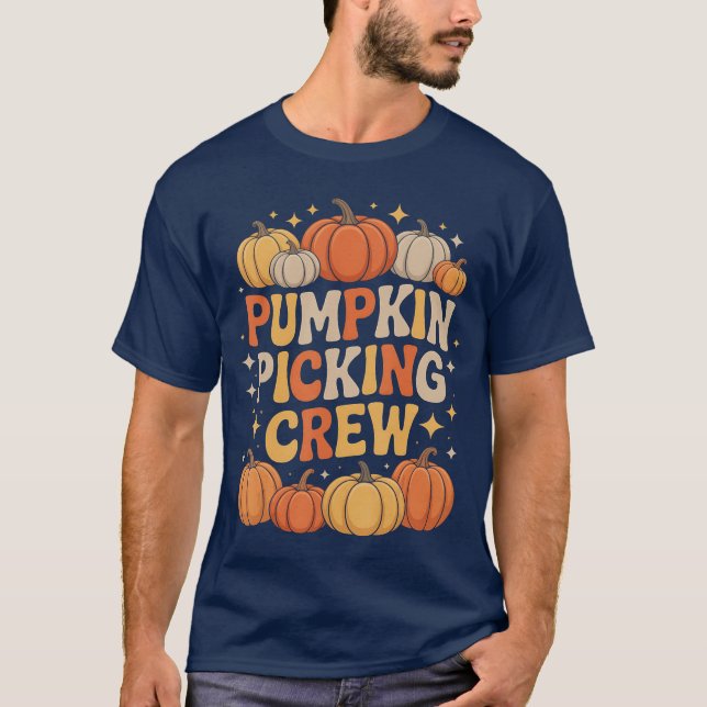 Camiseta Groovy Pumpkin Picking Crew Matching Familyee Autu (Frente)