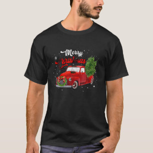 Camiseta Groovy Retro Christmas Tree Classic Old Red Truck