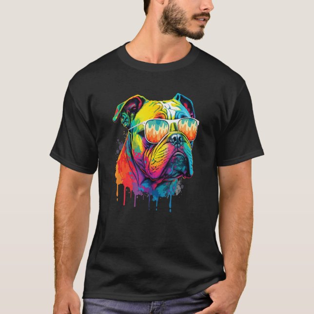 Camiseta Groovy Retro English Bulldog  Dog Animal  Puppy Ow (Frente)