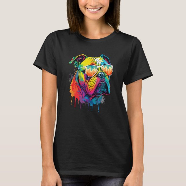 Camiseta Groovy Retro English Bulldog  Dog Animal  Puppy Ow (Frente)