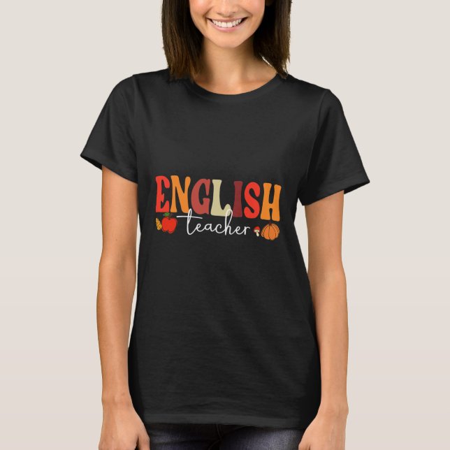 Camiseta Groovy Retro English Teacher Fall Vibes Autumn Tha (Frente)