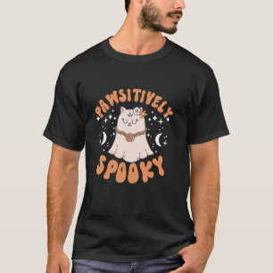 Camiseta Groovy Retro Halloween Ghost Cat Long Sleeve T Shi
