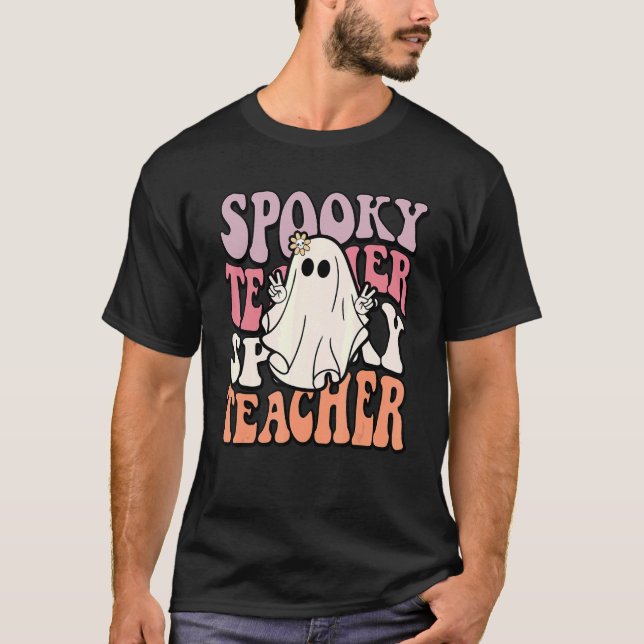 Camiseta Groovy Retro Halloween Spooker Trick Ou Chá (Frente)