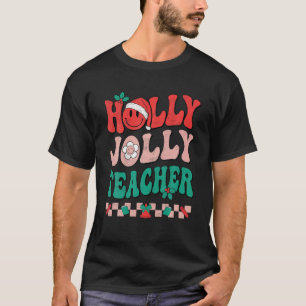 Camiseta Groovy Retro Holly Xmas Jolly Professora Natal Vi