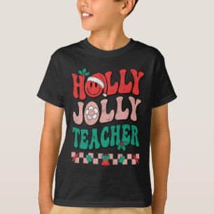 Camiseta Groovy Retro Holly Xmas Jolly Professora Natal Vi