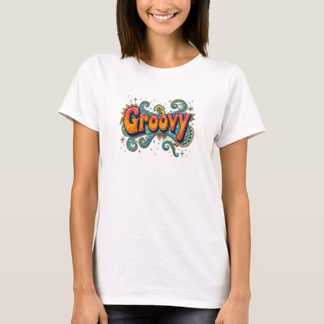 Camiseta Groovy Retro Psychedelic 70s Funky Hippie Art (Frente)