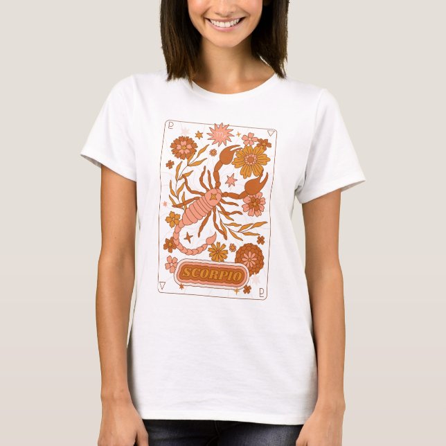 Camiseta Groovy Retro Scorpio Horoscope Astrologia Brown (Frente)