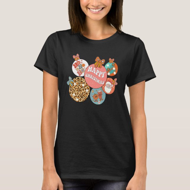 Camiseta Groovy Santa Christmas  Ho Ho Ho Pumpkin Face Wome (Frente)