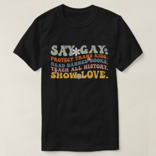 Camiseta Groovy Say Gay Proteja Crianças Trans Leia Livro B