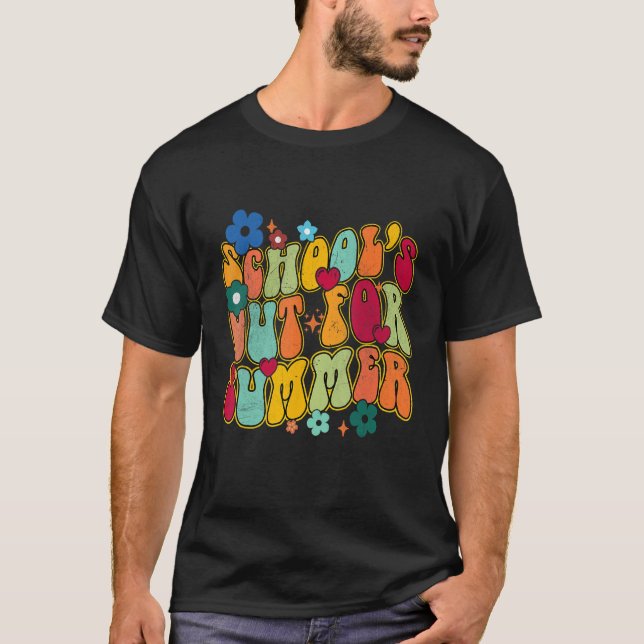 Camiseta Groovy Schools Out for Summer Ladies Women Kids Te (Frente)
