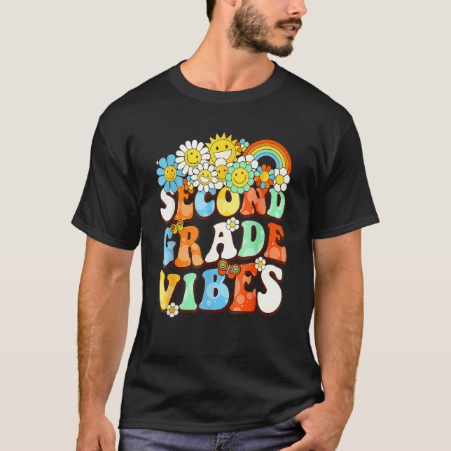 Camiseta Groovy Second Grade Vibes Retro Teacher First Day  (Frente)