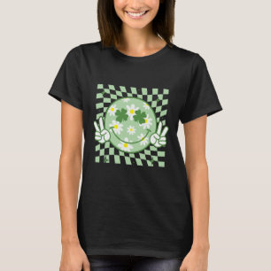Camiseta Groovy Shamrock sorri Cara de Dia de São Patrício