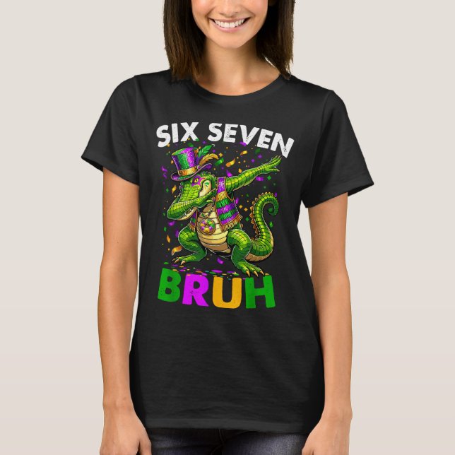 Camiseta Groovy Six Seven Bruh Alligator Dabbing Mardi Gras (Frente)