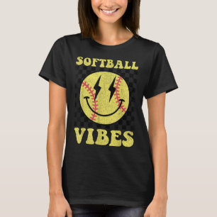Camiseta Groovy Softball Vibes sorri Rosto Meninas Mulheres