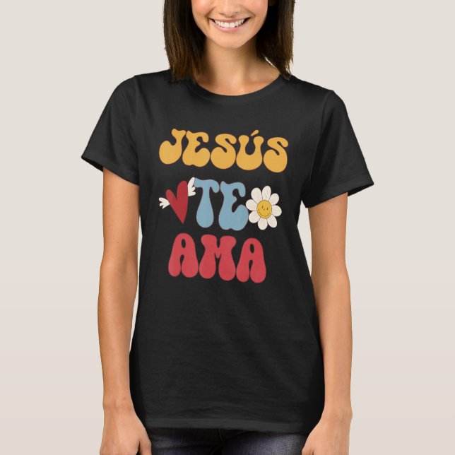 Camiseta Groovy Spanish Jesus Loves You Christian 70 s Hipp (Frente)