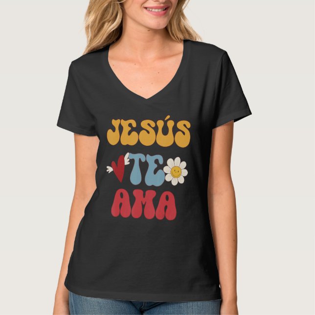 Camiseta Groovy Spanish Jesus Loves You Christian 70 s Hipp (Frente)