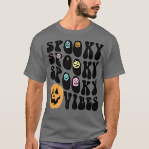 Camiseta Groovy Spookes Vibes Assustador Pumpkin Face Engra
