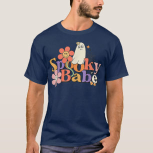 Camiseta Groovy Spooky Babe Vibes Retro Fantasma Floral Hip