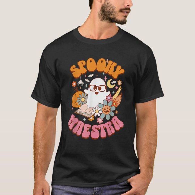 Camiseta Groovy Spooky Maestra Retro Spanish Teacher Hallow (Frente)