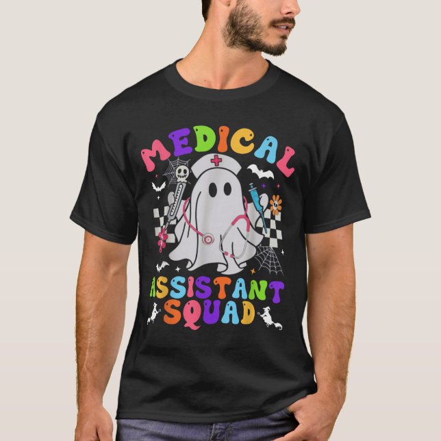 Camiseta Groovy Spooky Medical Istant Squad Cute Halloween (Frente)