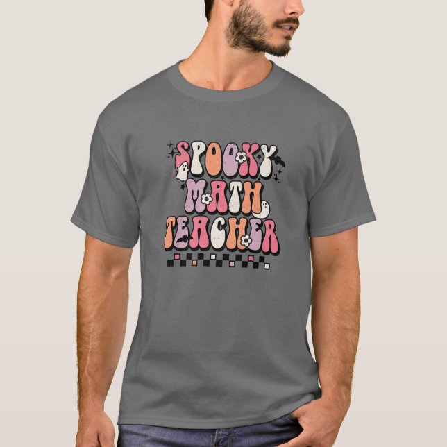 Camiseta Groovy Spooky Professor de Matemática Floral Ghost (Frente)