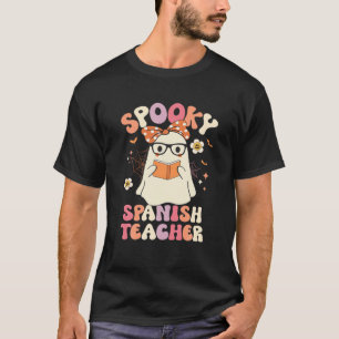 Camiseta Groovy Spooky Professora Espanhola Ghost Halloween