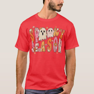 Camiseta Groovy Spooky Season Boo Floral Ghost Pumpkin Hall