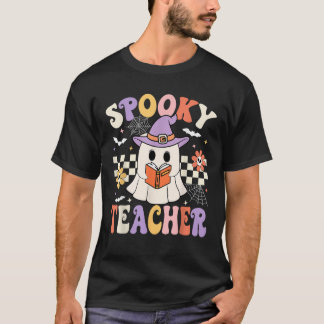 Camiseta Groovy Spooky Teacher Ghost Retro Floral Teacher H